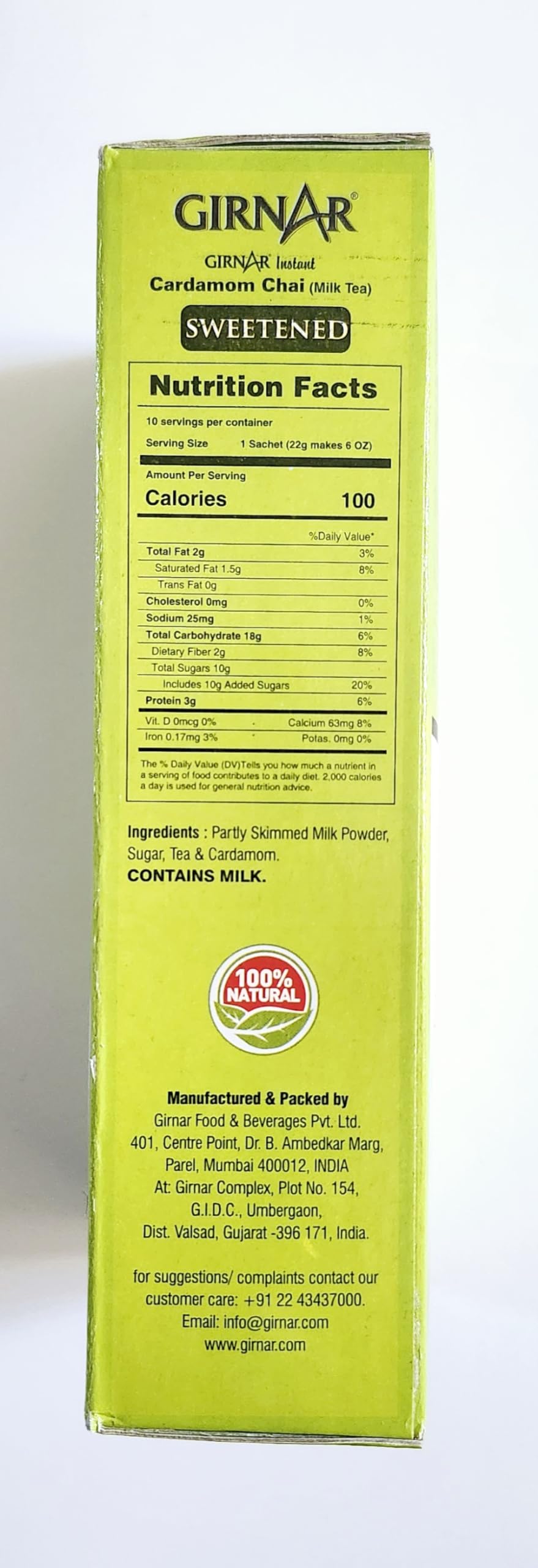 Girnar Instant Chai/Tea Premix With Cardamom, 10 Sachet Pack