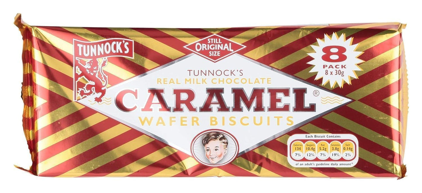 Tunnocks Milk Chocolate Caramel Wafer Biscuit 8 Pack 30g (Pack of 4)