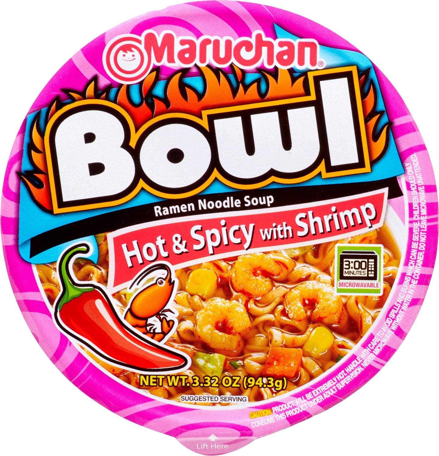 Maruchan Bowl Hot & Spicy with Shrimp Flavor Ramen Noodles with Vegetables, 3.3 OZ (2 Pack)