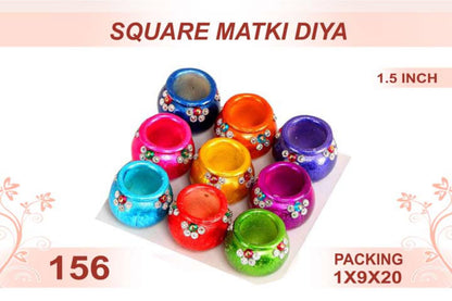 Square Matki Diya 9pc 1.5inch #156 - Diwali Clay Diya