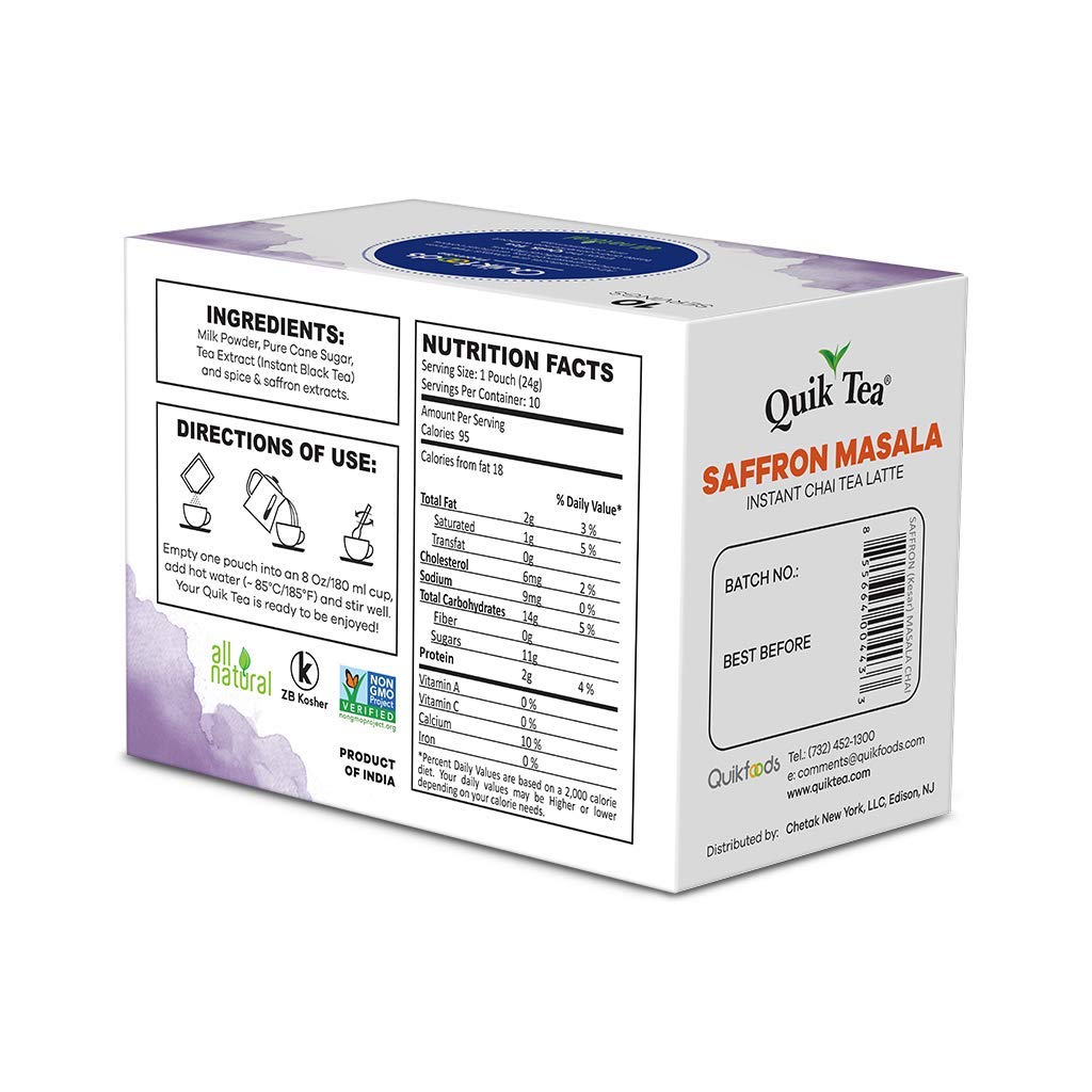 QuikTea Tea Latte Saffron Masala Chai, 33.8 Oz - Indian Tea