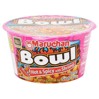 Maruchan Bowl Hot & Spicy with Shrimp Flavor Ramen Noodles with Vegetables, 3.3 OZ (2 Pack)