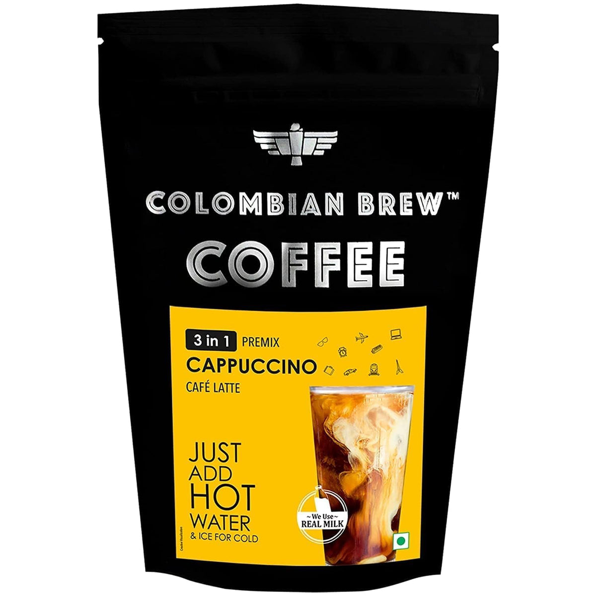 Colombian Brew 3 in 1 Cappuccino Caf Latte, Instant Coffee Powder Premix 250gm