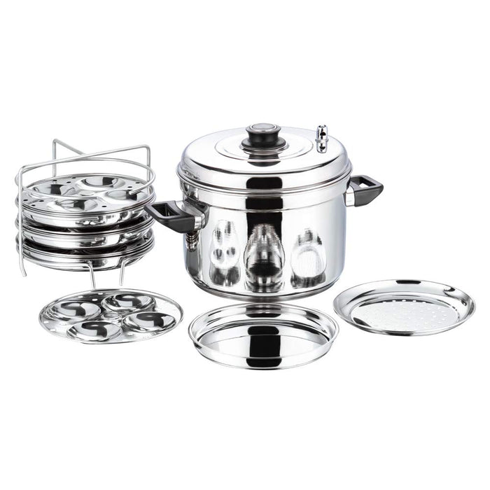 Vinod St. Steel Multi Pot large with Idli & Dhokla plates 4 plates each