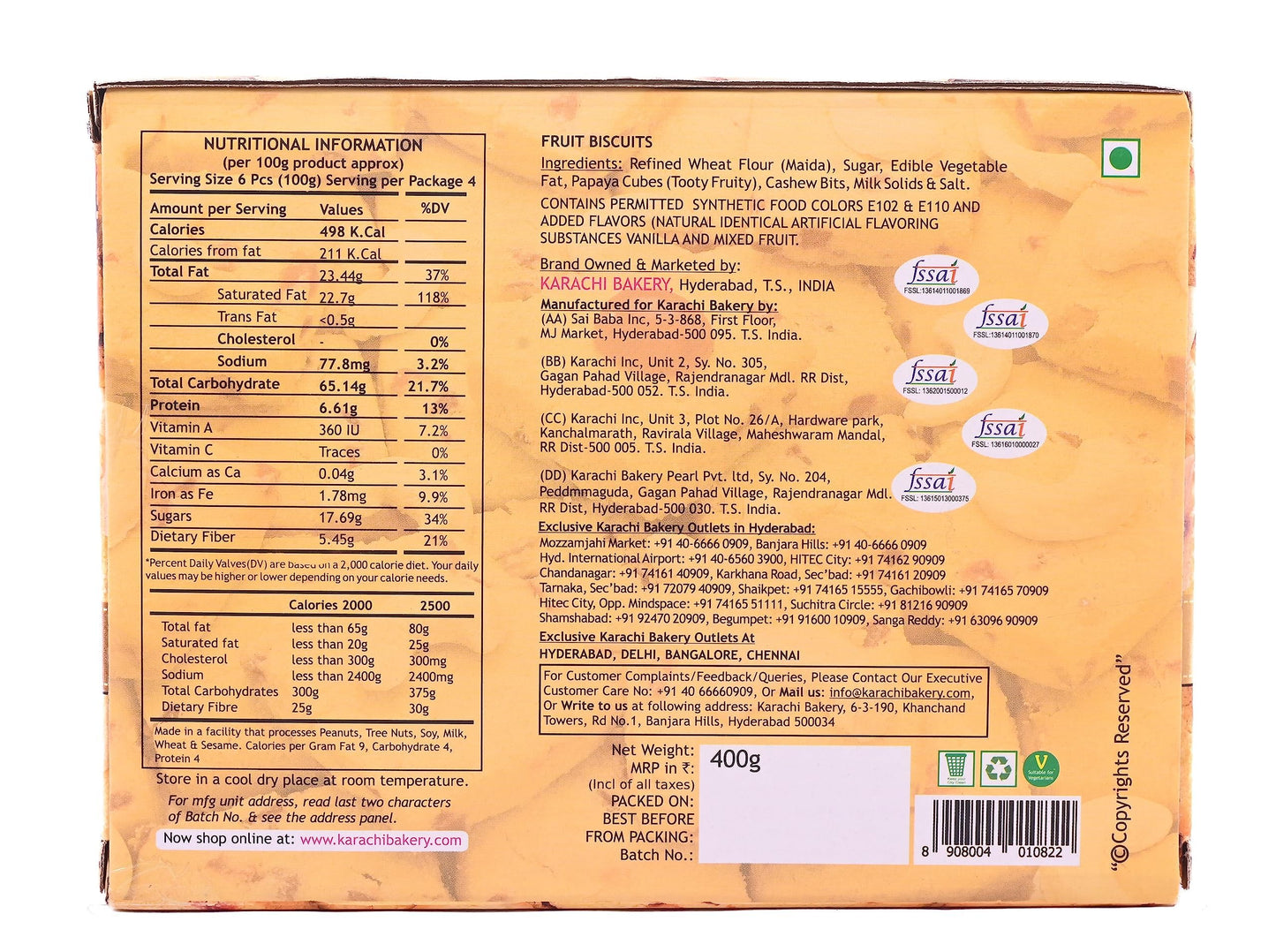 Karachi's Fruit biscuits 400 gms - Biscuits & Cookies