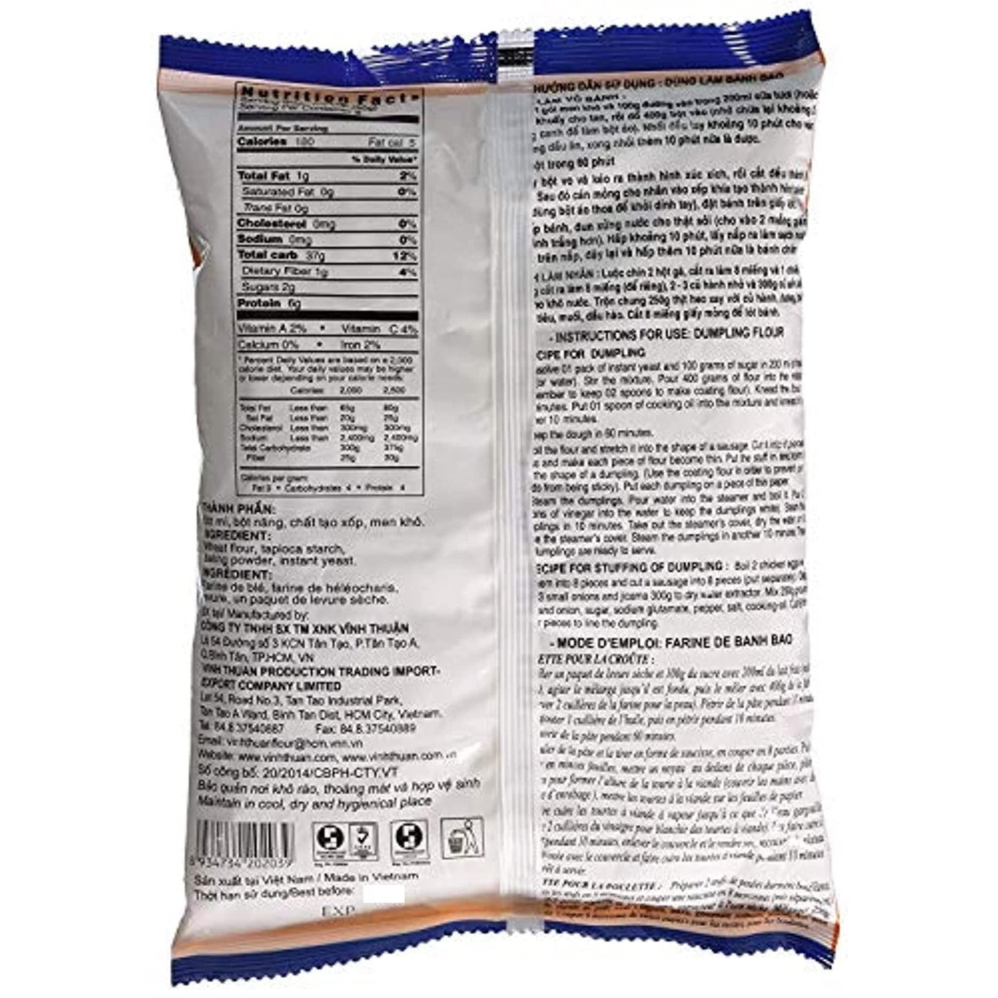 Vinh Thuan Dumpling Flour Mix Vietnamese Bot Banh Bao 1 Bag (14.1oz, Pack of 3)