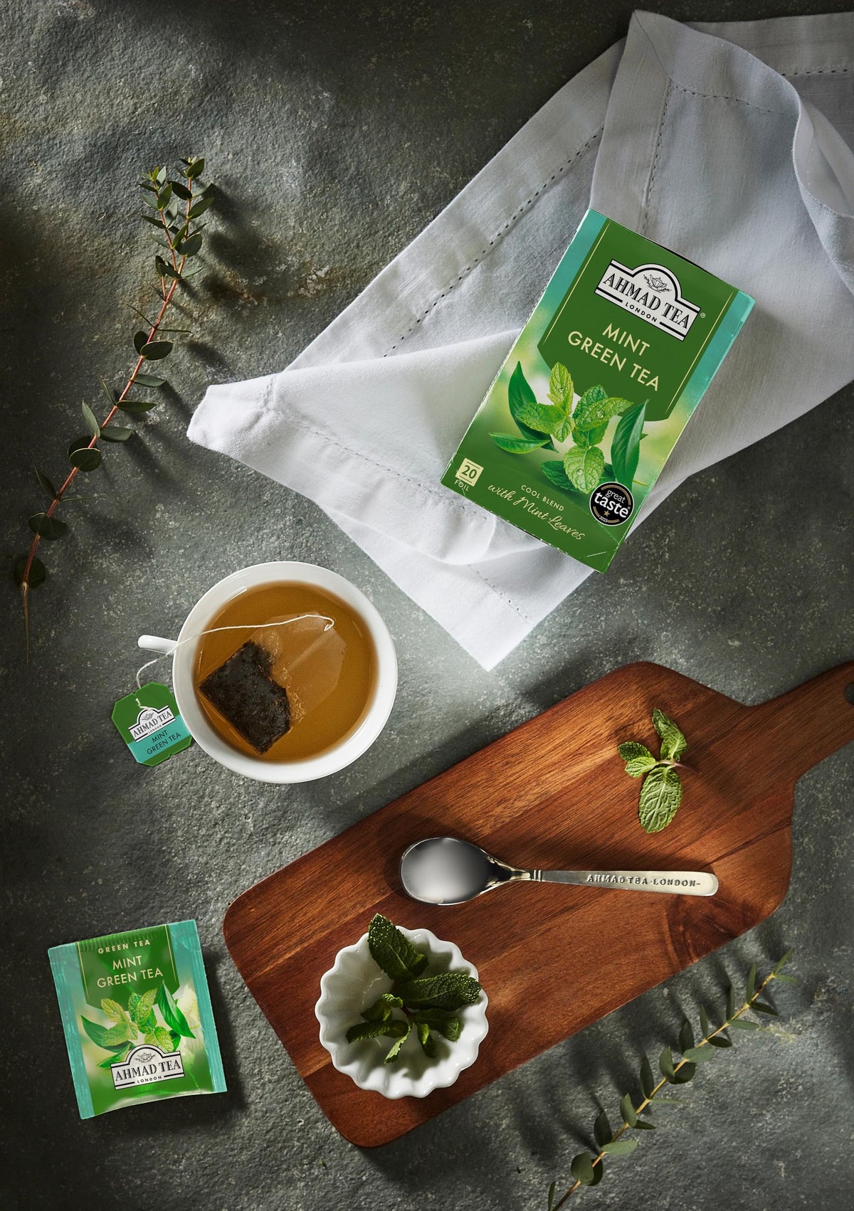 Ahmad Tea Mint Mystique Flavored Green Tea with Mint Leaves, 20-Count Boxes (Pack of 6)