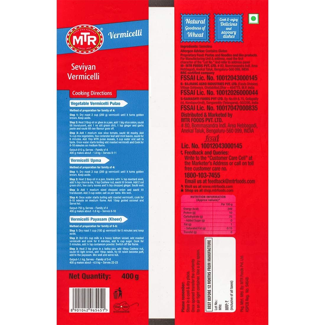MTR Vermicelli Seviyan 400 g (Pack of 3)