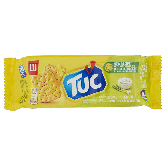 TUC Crackers | TUC Biscuits | Crispy Salted Crackers with Sour Cream & Onion Flavor | LU Cookies | 3.52 Ounce Total Weight