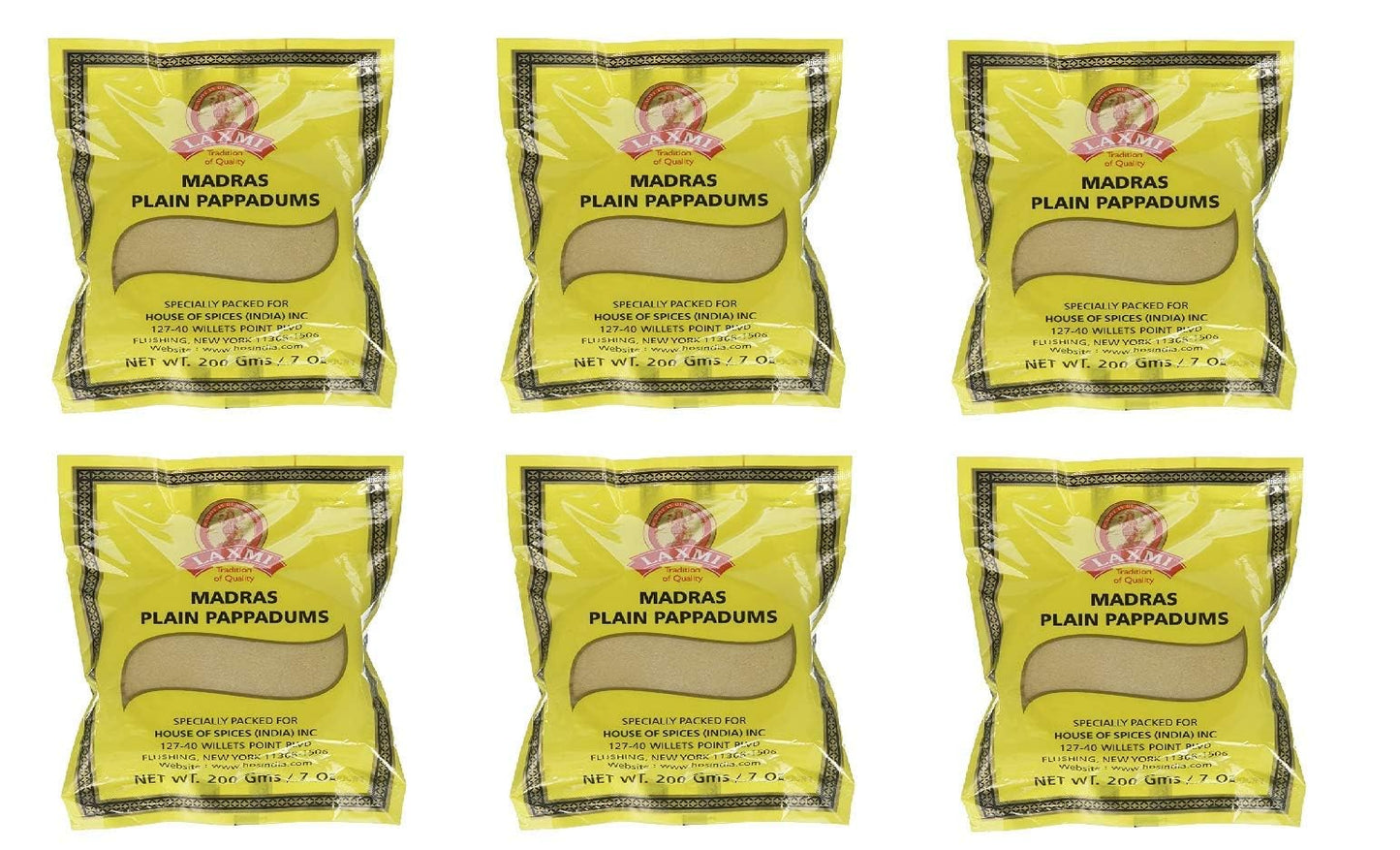 Laxmi Plain Pappadums & Appalam - Choose Quanity - Ships From California (Madras Plain Pappadums ( Yellow Pack ), 6 PACK)