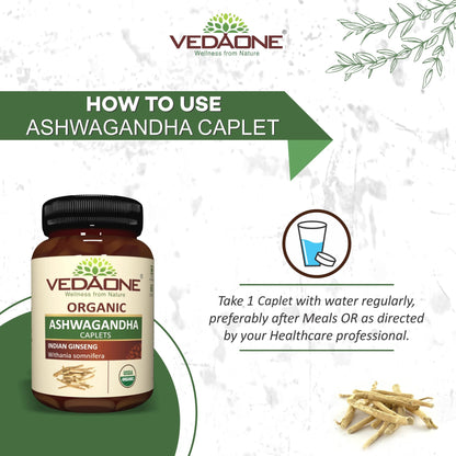 Vedaone Organic Ashwagandha Caplet - 750mg Each 60 Caplets (1 Month Supply)
