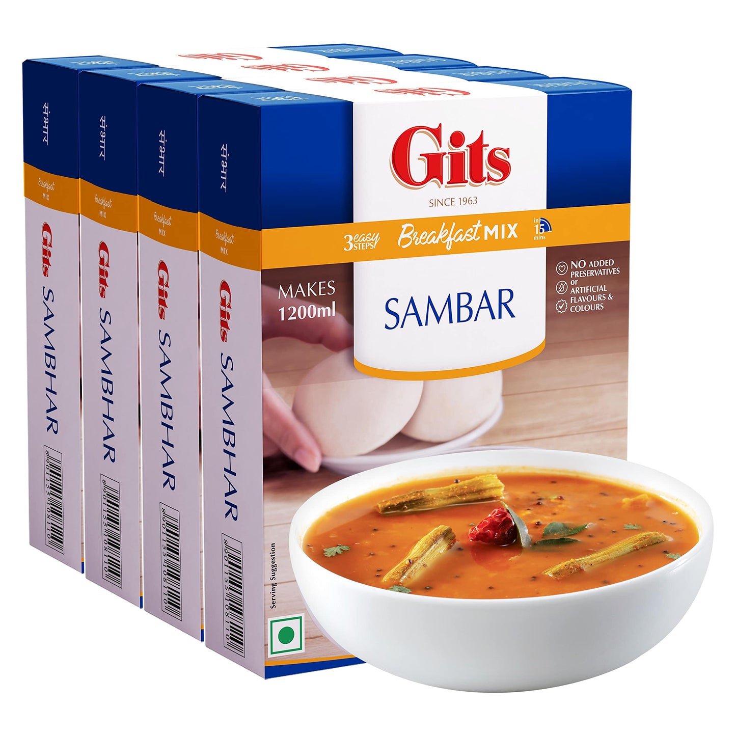 Gits Sambhar Breakfast Mix, 400g (Pack of 4 X 100g Each)