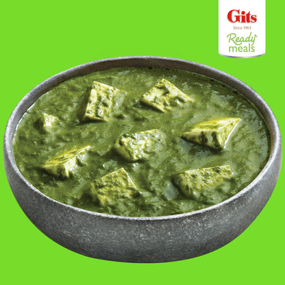 Gits Palak Paneer (Cubes of Sauted Cottage Cheese in rich spinach Gravy). Very light spicy | Microwave in 2 mins - Ready to Eat Entre | 50 Oz (Pack of 5 X 10 Oz each )