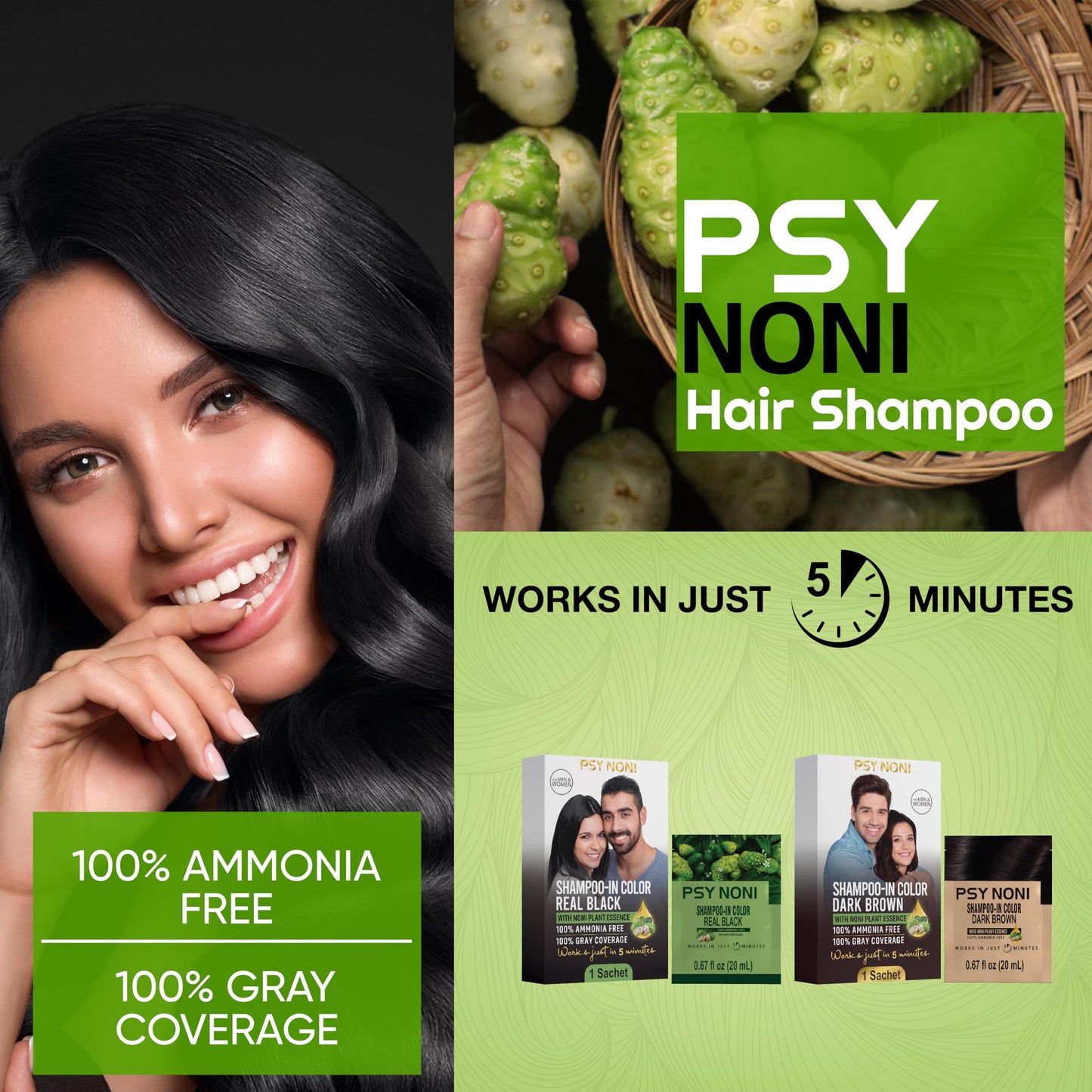 PSY NONI SHAMPOO-IN COLOR REAL BLACK (0.67 fl oz, 1)