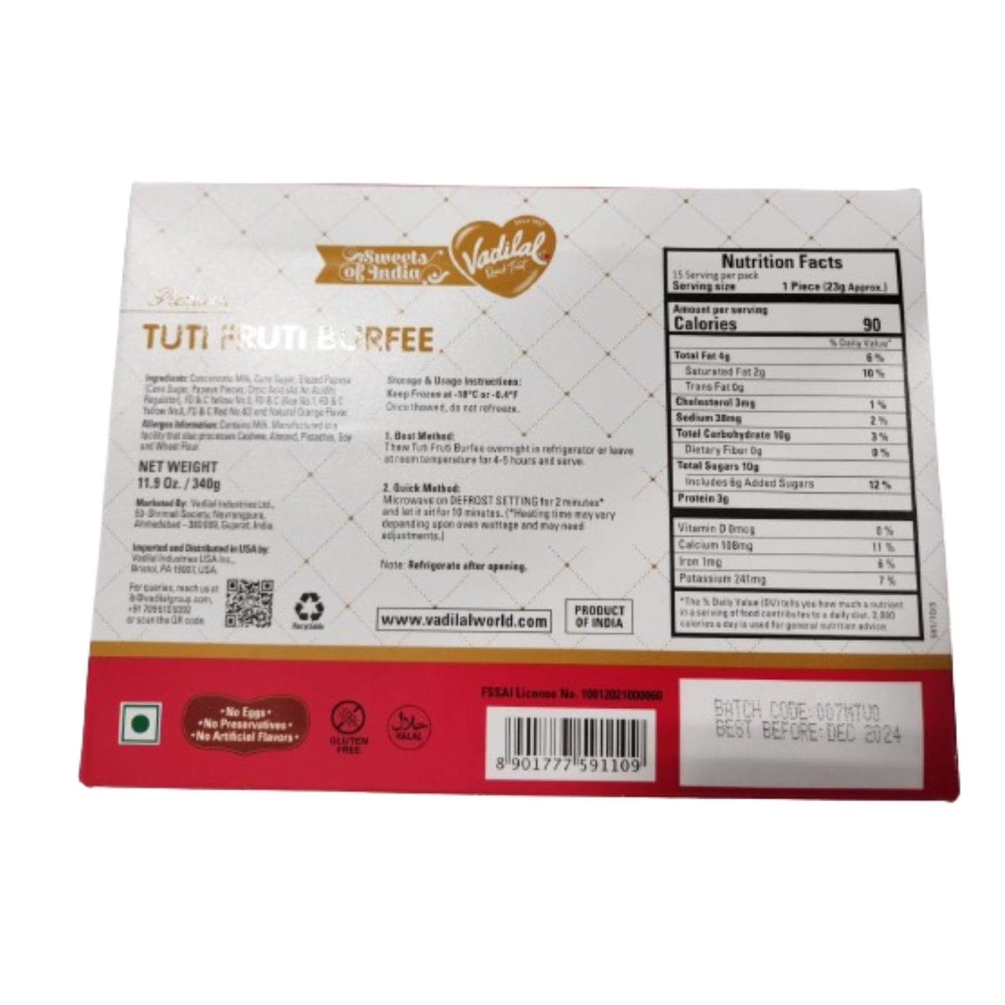 Vadilal Tuti Fruti Burfee 340gm