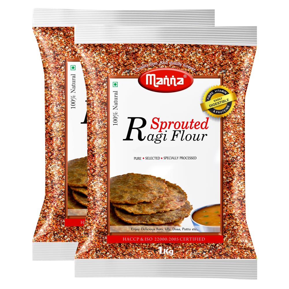 Manna Sprouted Ragi Flour/ Finger Millet Flour, 2kg (1kg Pack x2)