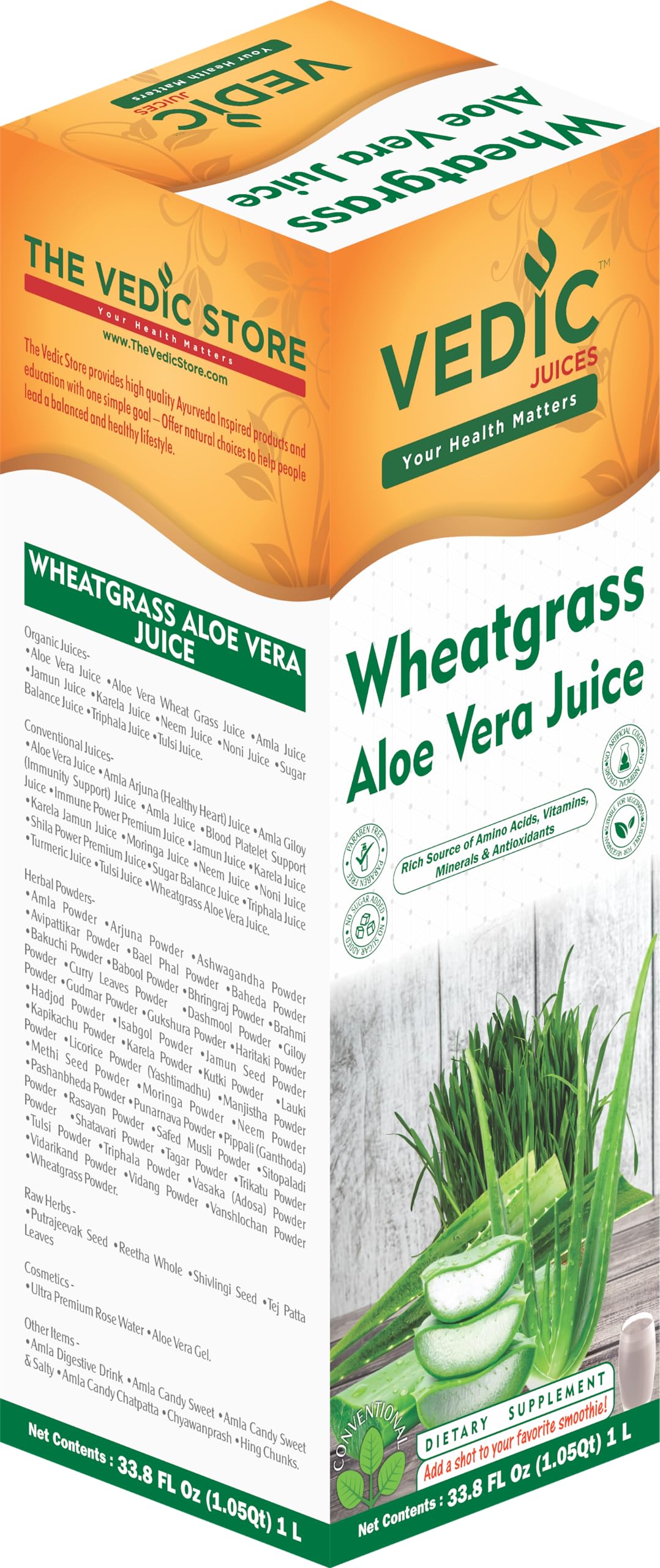 Vedic Juices Premium Quality Aleo Vera Juice Drink with Wheatgrass - 16.9 fl oz, Pack of 1 - Ideal for Daily Use