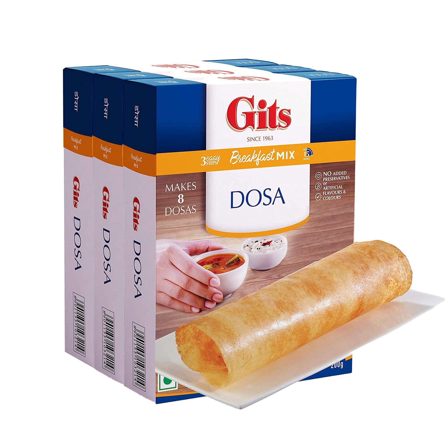 Gits Instant Mix Box - 600gm (Pack of 3 x 200gm) | Ready to Cook Indian Breakfast/Lunch/Dinner/Snack Meal | No Artificial Colors, Flavors, Preservatives, 100% Vegetarian, Easy Recipe (Dosa)