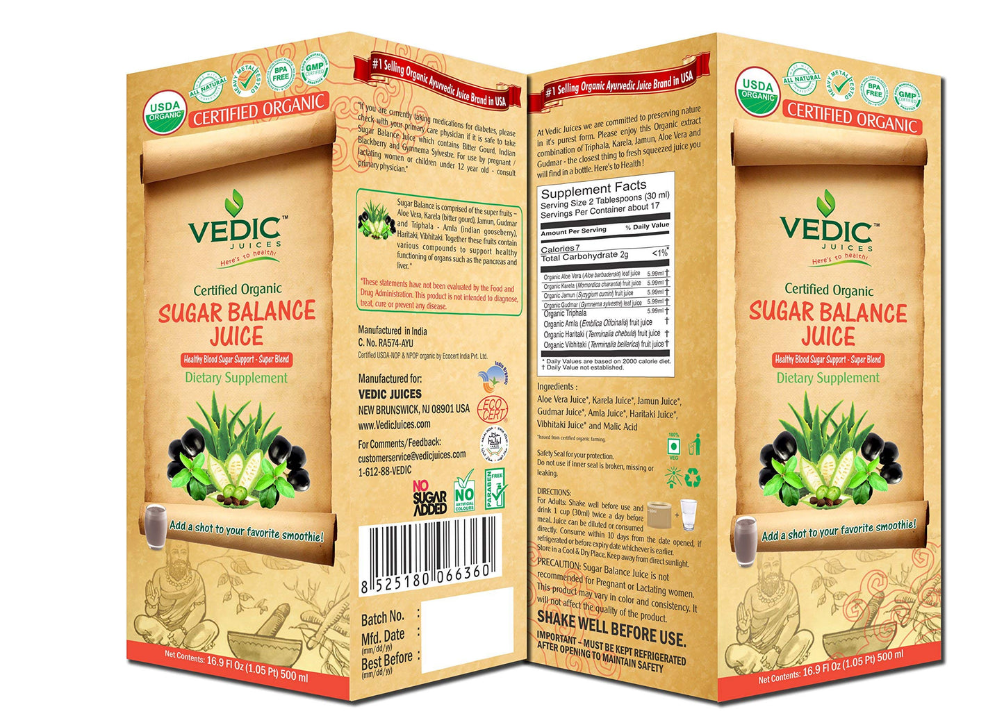 Vedic Organic Sugar Balance Juice | Healthy Blood Sugar Support, Super Blend 500ml