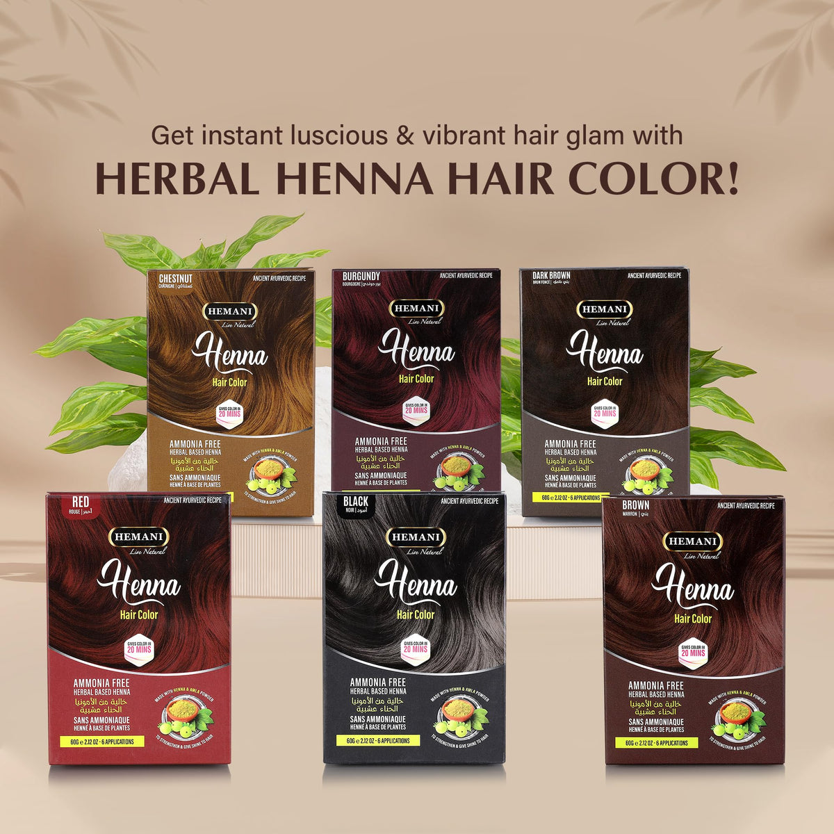 HEMANI Hair Henna Color 2.12 OZ (60g) 6 Applications, Colors in 20 Minutes - Ammonia Free - Herbal Based Henna (Red)