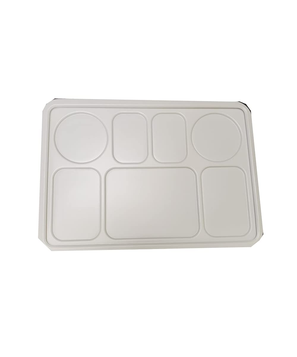 7 Compartment White Disposable Plastic Plates w/ Lid- 100pcs