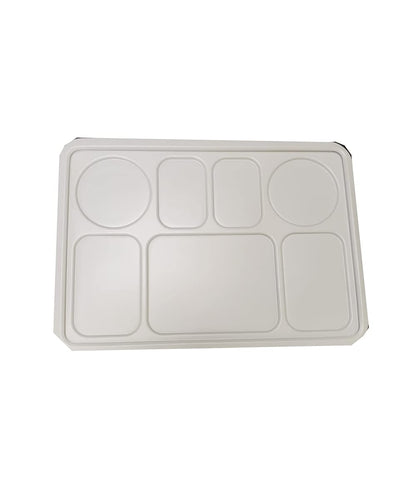 7 Compartment White Disposable Plastic Plates w/ Lid- 100pcs