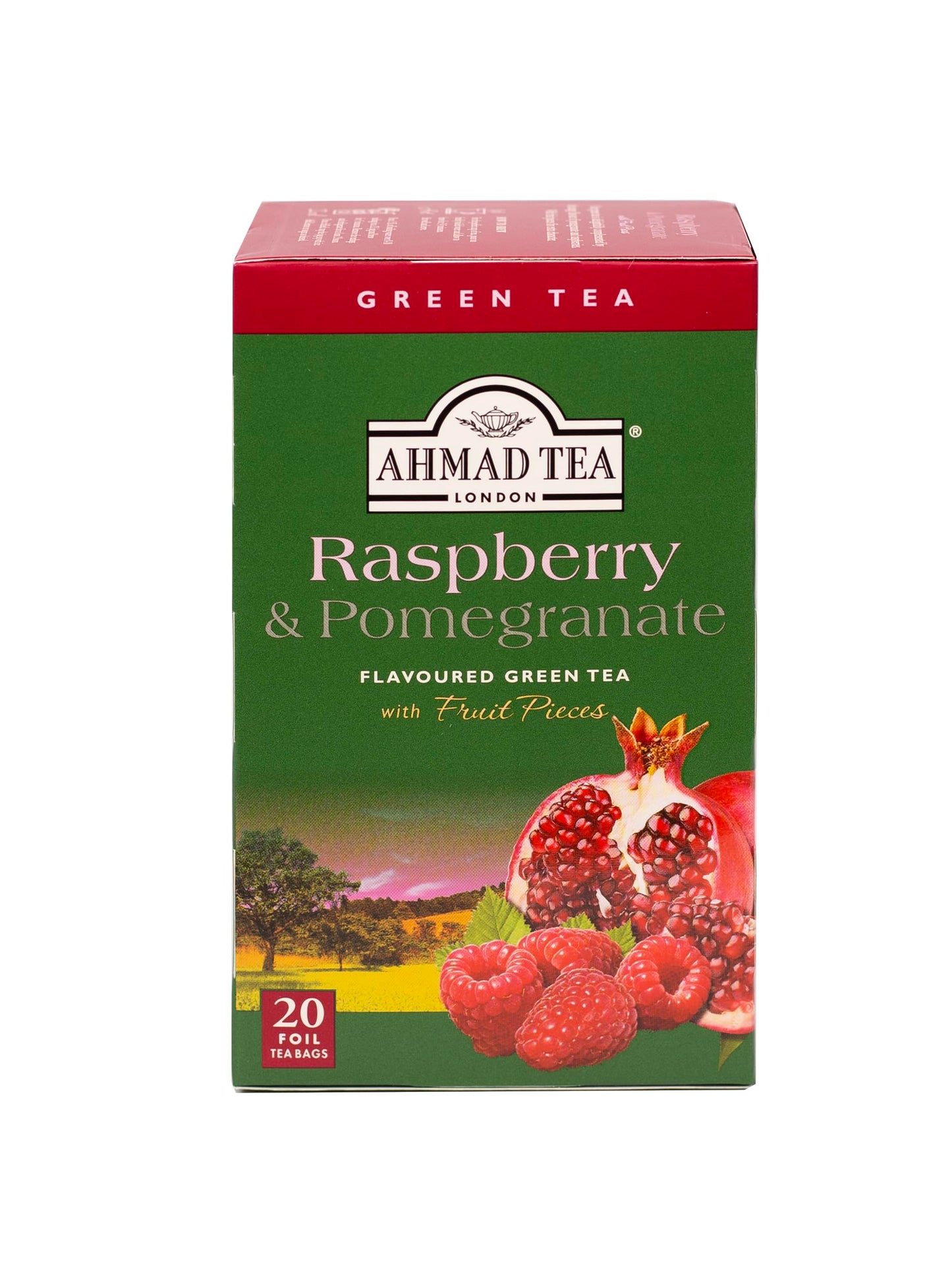Ahmad Raspberry & Pomegranate Flavoured Green Tea with Fruit Pieces 20 Bags
