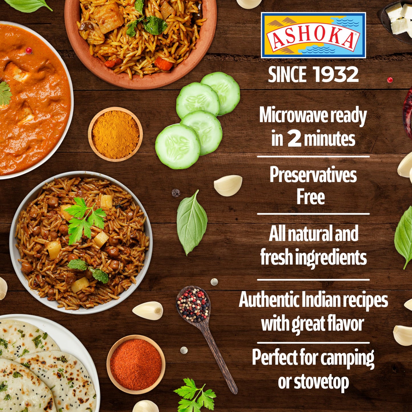 Ashoka Meals 1932, Vegetarian Tomato Cheese Curry, All-Natural, Ready to Eat Indian Meals, Authentic Paneer Makhani, Great for Offices, Healthy Work Lunch, No Preservatives, Pack of 10