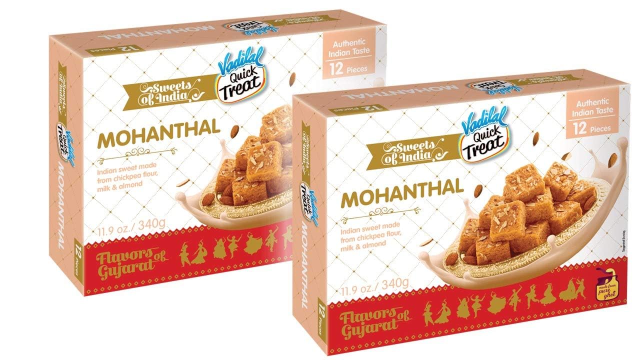 Vadilal Mohanthal 360 Grams (12pcs) Twin Pack Authentic Indian Sweets Made With Chickpea Flour & Almond.