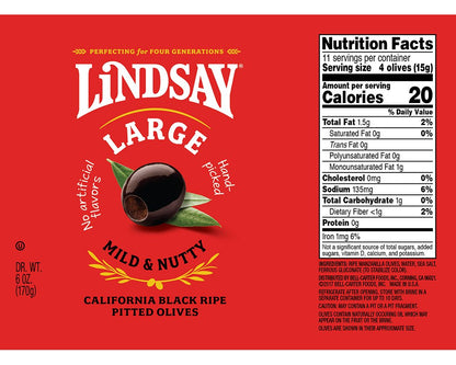 Lindsay Large Black Ripe Pitted Olives 6 oz - Food / Masala / Dal