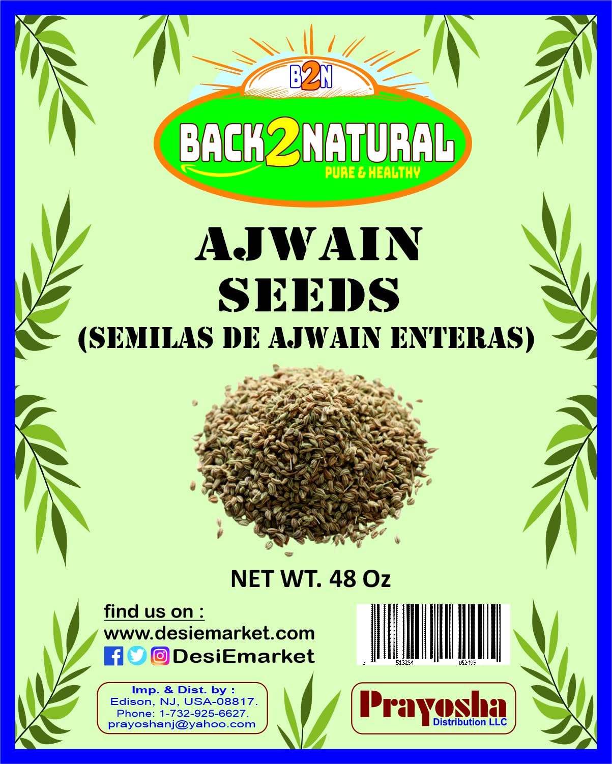 Back2Natural Ajwain Seeds (Carom Bishops Weed) Spice Whole 48oz Natural | Vegan | Gluten Friendly | NON-GMO | Indian Origin