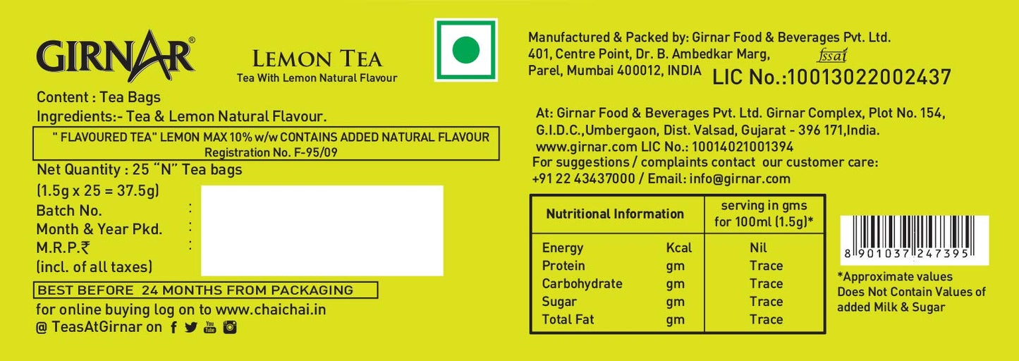 Girnar Lemon Tea (25 Tea Bags)