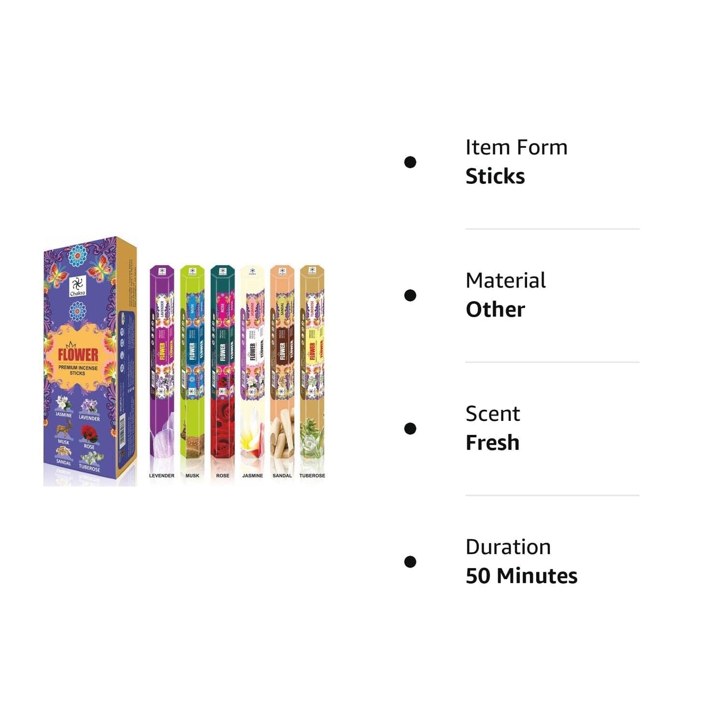 chakra Flower Premium Aroma Sticks Feel The Blossomy Aroma - 120 Incense Sticks - Use at Home Office - Pack of 6 Natural Fragrance Sticks Long-Lasting Scented Incense Sticks