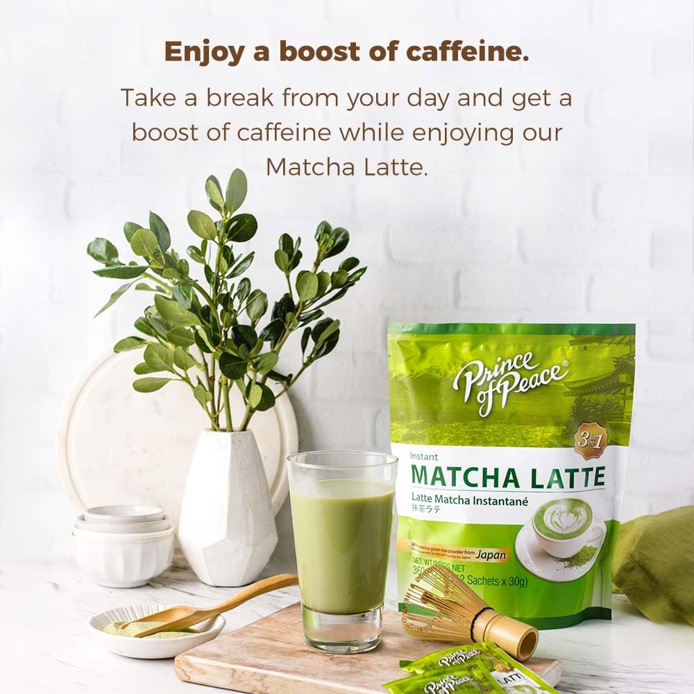 Prince of Peace 3 in 1 Matcha Latte Instant Beverage 12 Sachets Easy to Brew Authentic Japanese Matcha Powder Natural Ingredients Natural Antioxidants Authentic, Rich Taste