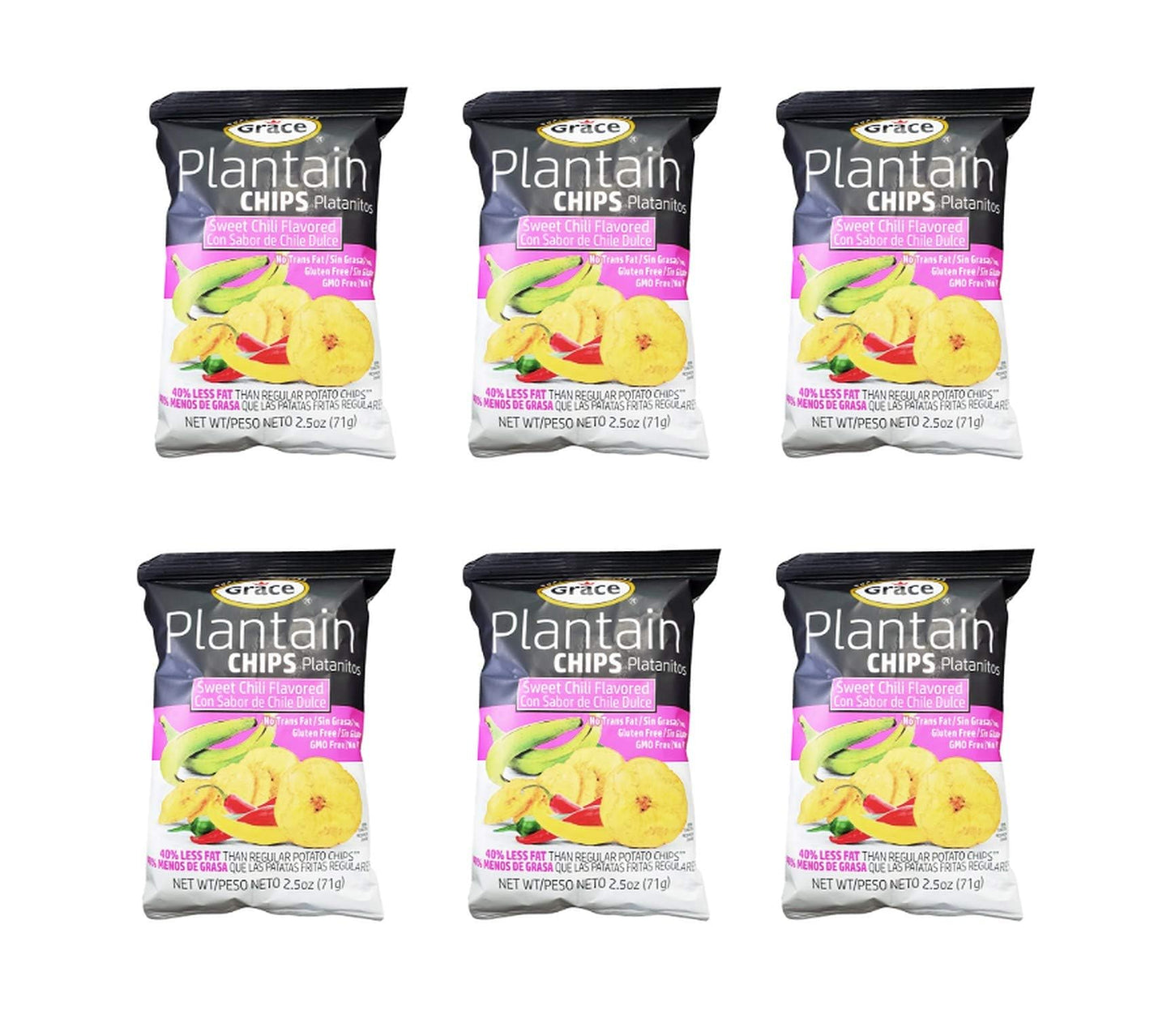 Grace Sweet Chili Plantain Chips 2.5oz - Platanitos, Non-GMO, Gluten Free, No Trans Fat (6 Packs)