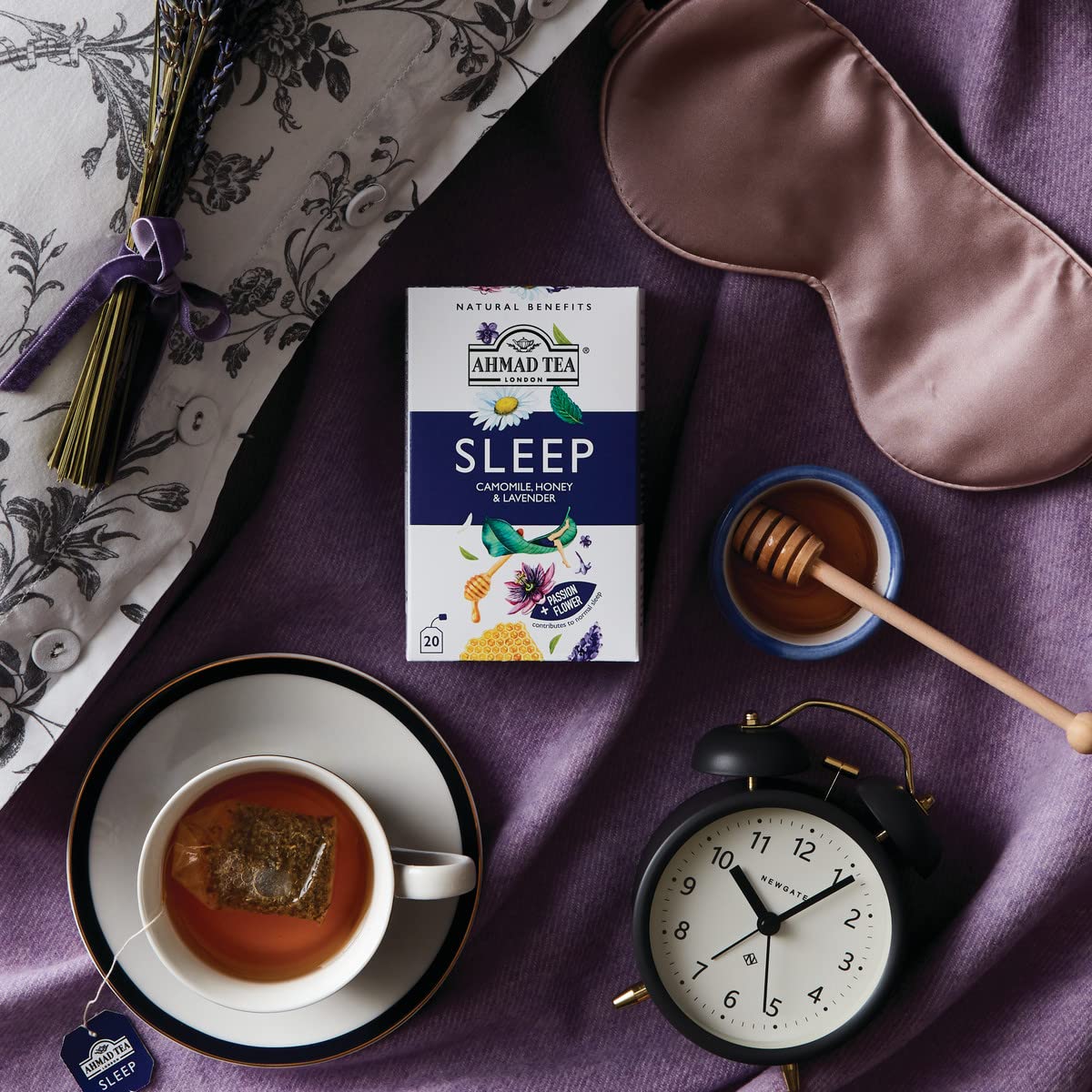 Ahmad Tea Herbal Tea, Camomile, Honey, & Lavender 'Sleep' Natural Benefits Teabags, 20 ct (Pack of 6) - Decaffeinated & Sugar-Free