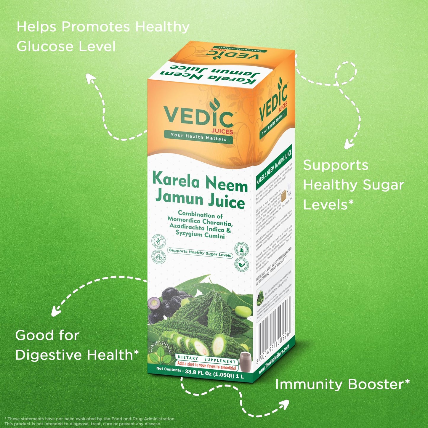 Vedic Juice Ayurvedic Neem Karela Jamun Juice - Original Flavour - Pure Herbal Juice -33.08 Floz (1000 ML)