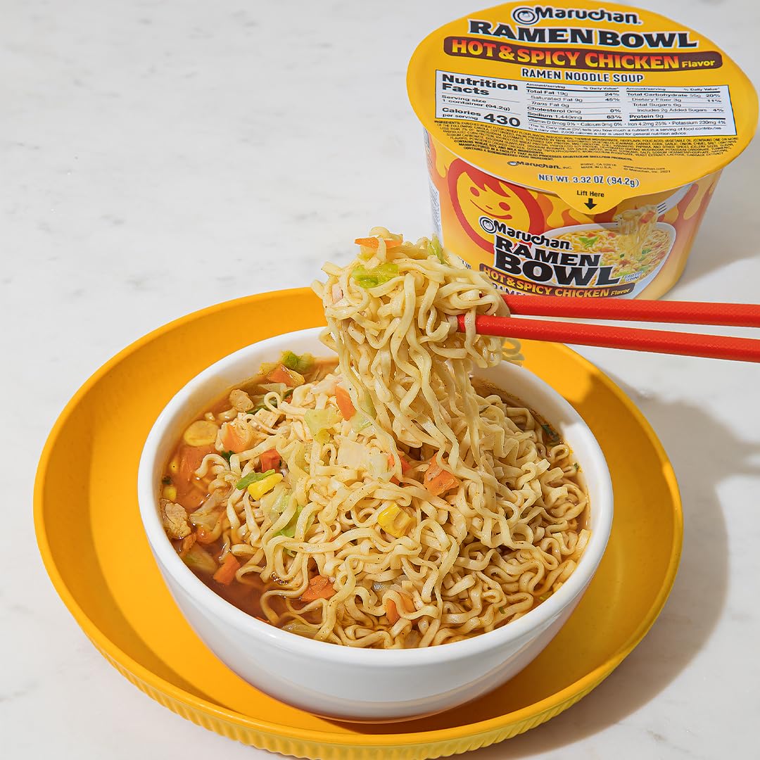 Maruchan Bowl Hot & Spicy Chicken, 3.32 Oz, Pack of 6