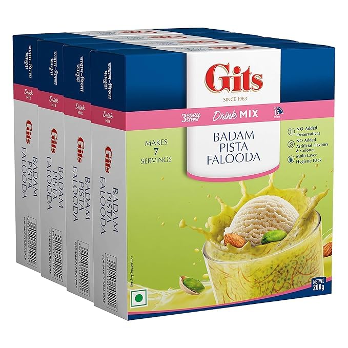 Falooda Mix  Badam & Pista Flavor | Pack of 4 (200g Each) | Traditional Indian Dessert Drink Mix | Rich Almond & Pistachio Taste | Easy to Prepare | Perfect for Summer Refreshment & Parties
