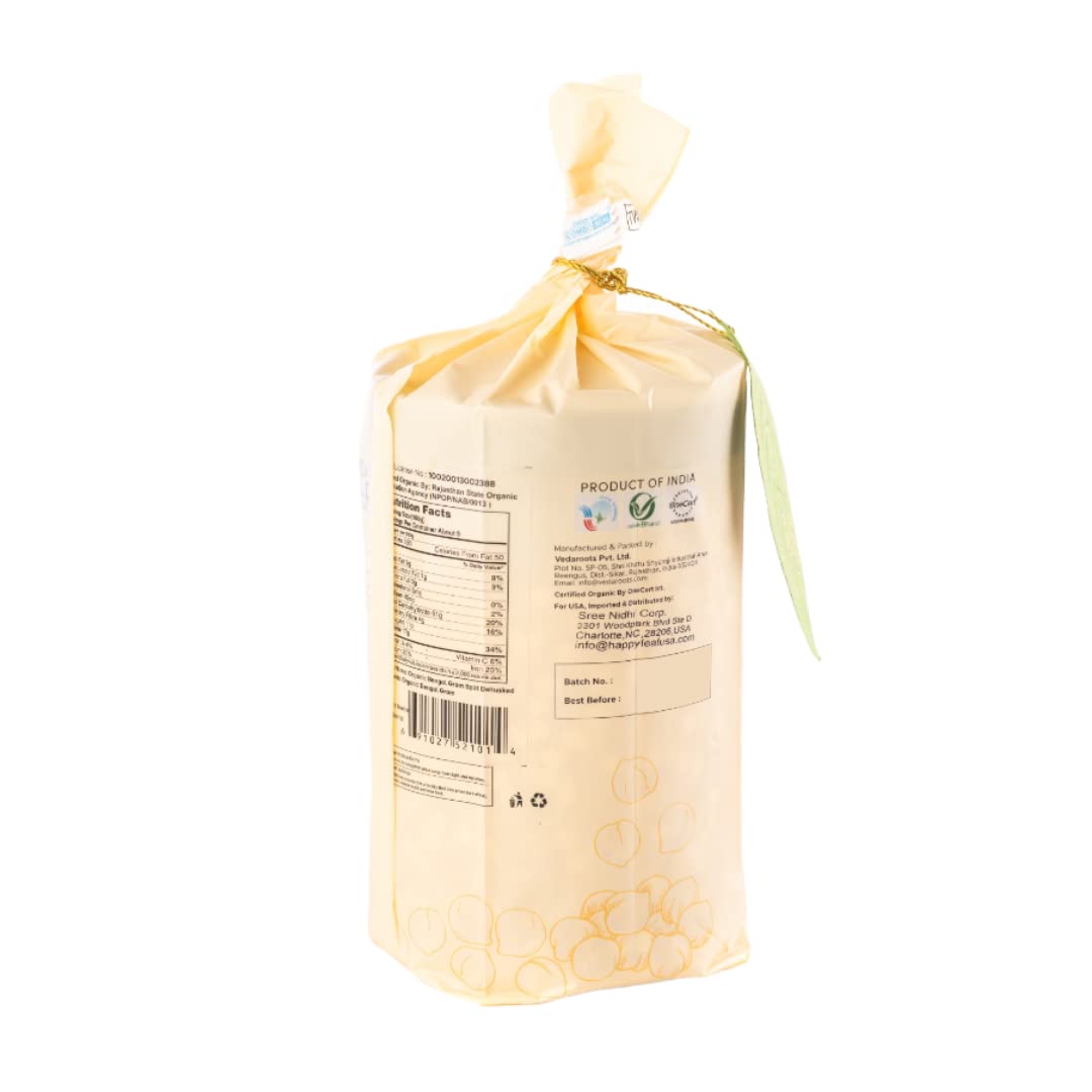 Happy Leaf Organic Chana Dal (Bengal Gram Split Dehusked) 2 LBS | 100% Vegan, Unpolished and Gluten Free