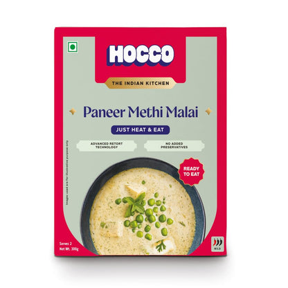 HOCCO Ready to Eat Paneer Sabji | Ready to Cook | No Added Perservatives | Serves 2 People -300 gm (Paneer Methi Malai)