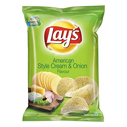 Lays American Style Cream & Onion flavour, 52 grams, pack of 8 - India - potato chips - wafers