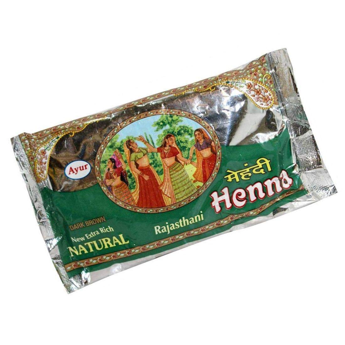 Ayur Rajasthani Henna Mehandi Powder Natural Hena Dark Brown Shade - 150gm