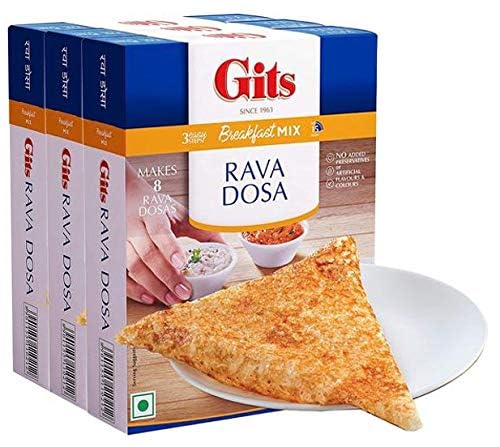 Gits Instant Mix Box - 600gm (Pack of 3 x 200gm) | Ready to Cook Indian Breakfast/Lunch/Dinner/Snack Meal | No Artificial Colors, Flavors, Preservatives, 100% Vegetarian, Easy Recipe (Rava Dosa)