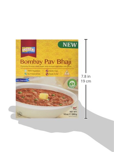 Ashoka Traditional Meals 1932, Vegan Mashed Vegetable Instant Curry, All-Natural, Ready to Eat Microwavable Meals, Bombay Pav Bhaji, Great for Backpacking & Hiking, with No Preservatives, Pack of 1