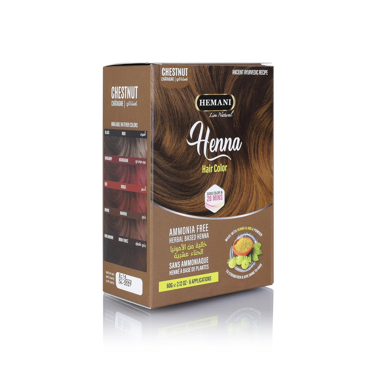 HEMANI Hair Henna Color 2.12 OZ (60g) 6 Applications, Colors in 20 Minutes - Ammonia Free - Herbal Based Henna (Chestnut)