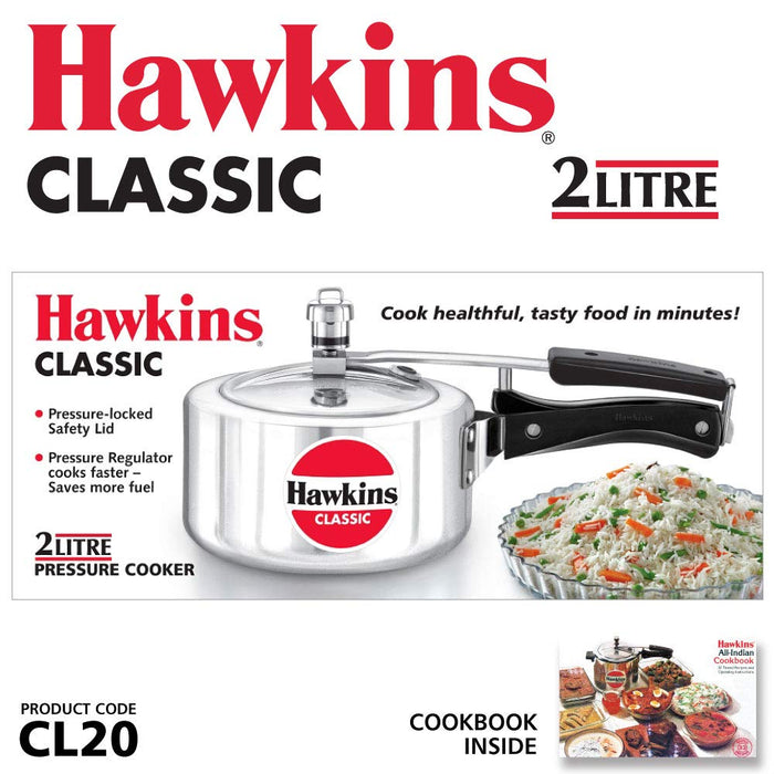 HAWKINSClassic CL20 2-Liter New Improved Aluminum Pressure Cooker, Small, Silver (2.1 Quarts)