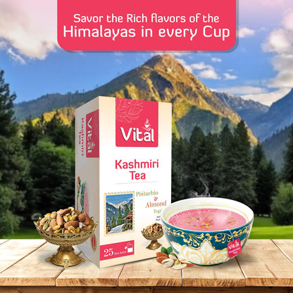 Kashmiri Tea - Count of 25 Green Tea Bags, Flavourful Taste of Green Tea, Freshly and Carefully Packed with Original Taste of Kashmiri Chai, Aromatic & Soothing Tea Beverages by Vital Products