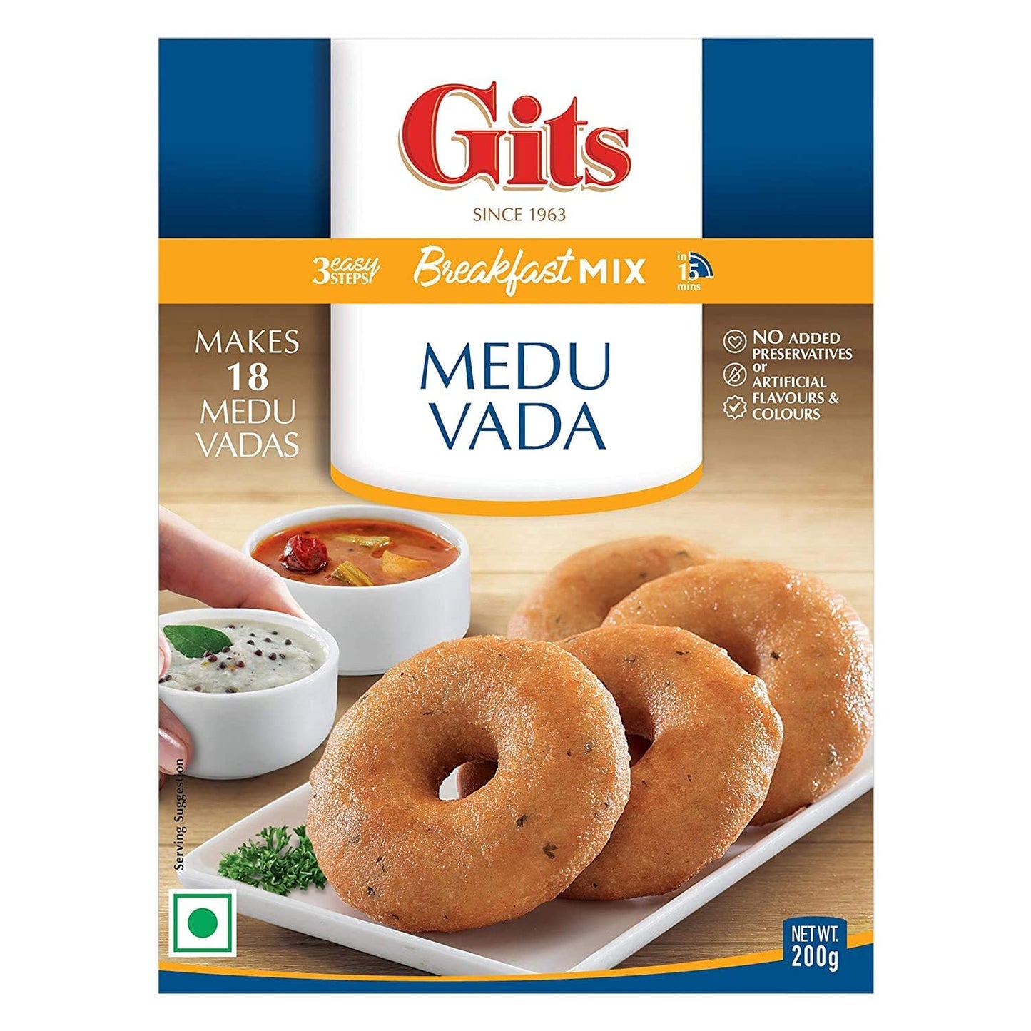 Gits Instant Mix Box - 600gm (Pack of 3 x 200gm) | Ready to Cook Indian Breakfast/Lunch/Dinner/Snack Meal | No Artificial Colors, Flavors, Preservatives, 100% Vegetarian, Easy Recipe (Medu Vada)