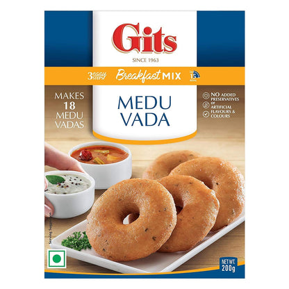 Gits Instant Mix Box - 600gm (Pack of 3 x 200gm) | Ready to Cook Indian Breakfast/Lunch/Dinner/Snack Meal | No Artificial Colors, Flavors, Preservatives, 100% Vegetarian, Easy Recipe (Medu Vada)